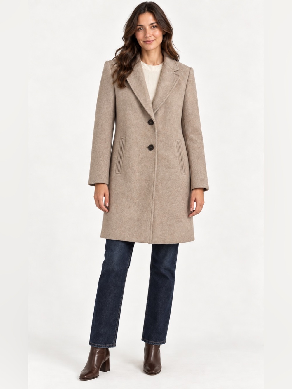 ZARA Beige Soft Shoulder Pad Tailored Long Coat Size Small